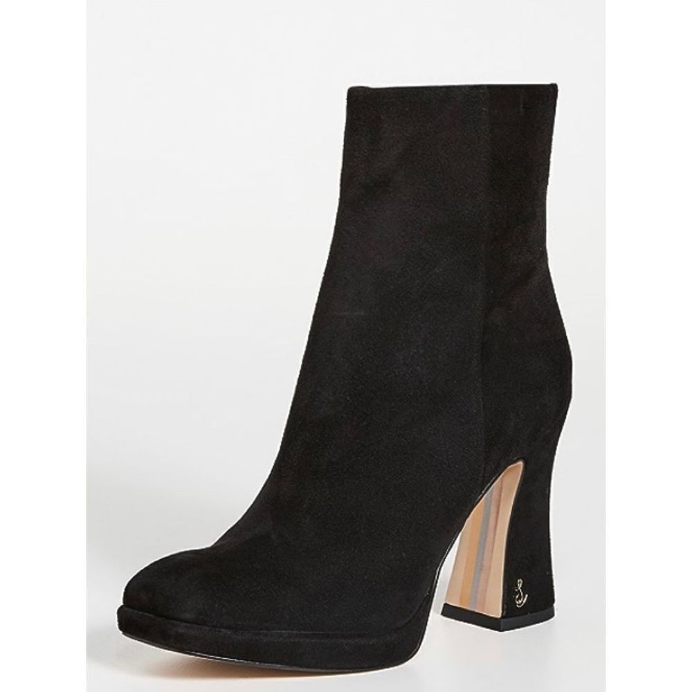 Sam Edelman Boots Womens Size 5.5 Black Cowhide Suede Jaye Chunky Heel Booties